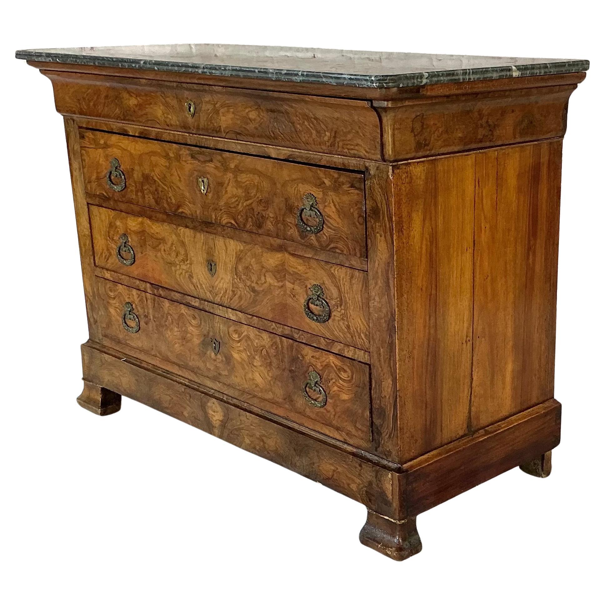Luigi Filippo Cassapanca in radica di noce Louis Philippe con marmo in vendita