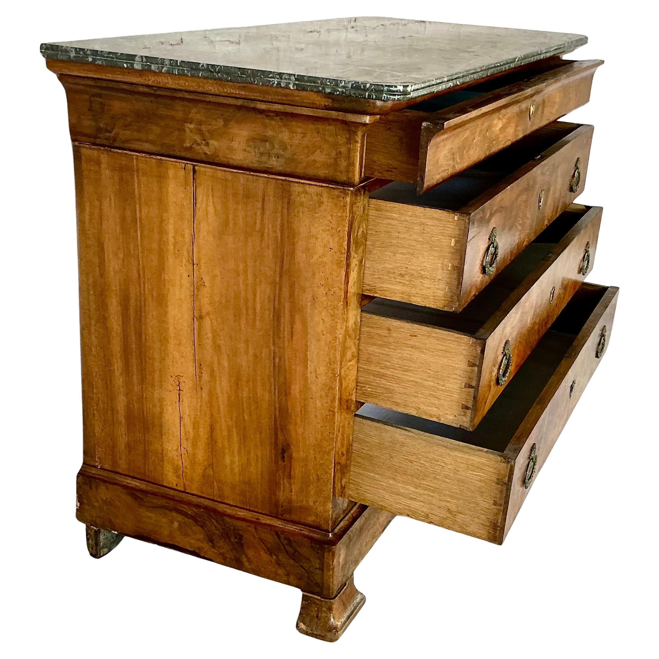 Francese Cassapanca in radica di noce Louis Philippe con marmo in vendita