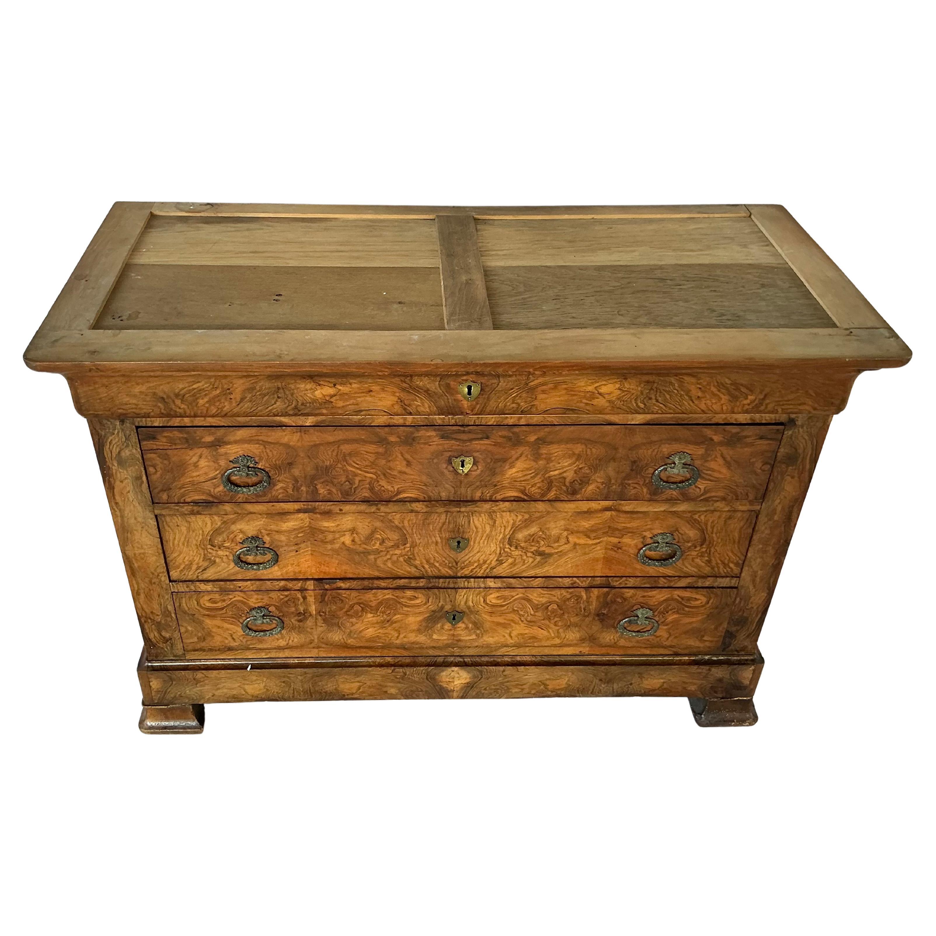 XIX secolo Cassapanca in radica di noce Louis Philippe con marmo in vendita