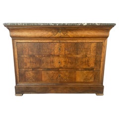 Louis Philippe Book Matched Burl Walnut Chest With Marble Top