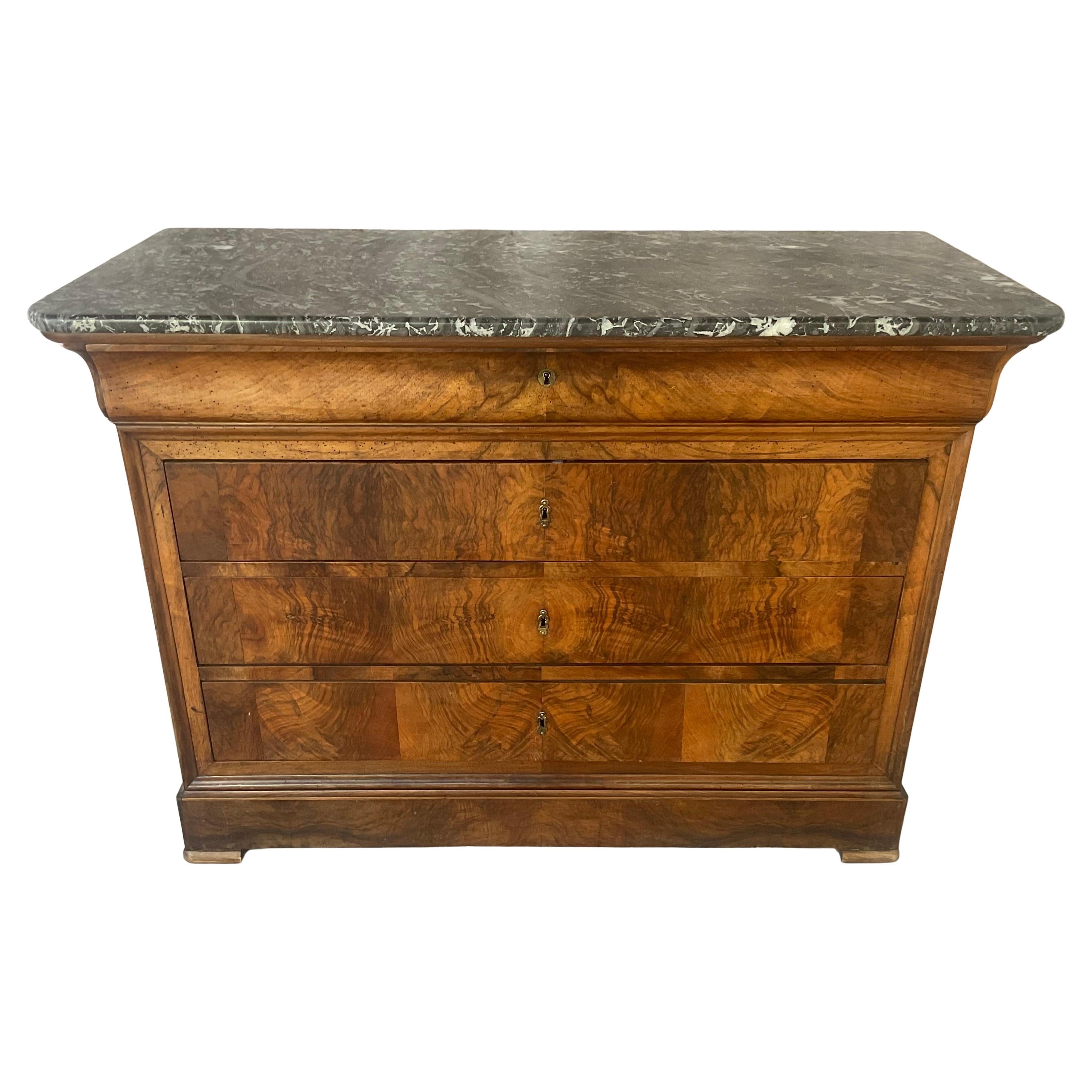 Cassapanca in radica di noce Louis Philippe con piano in marmo in vendita