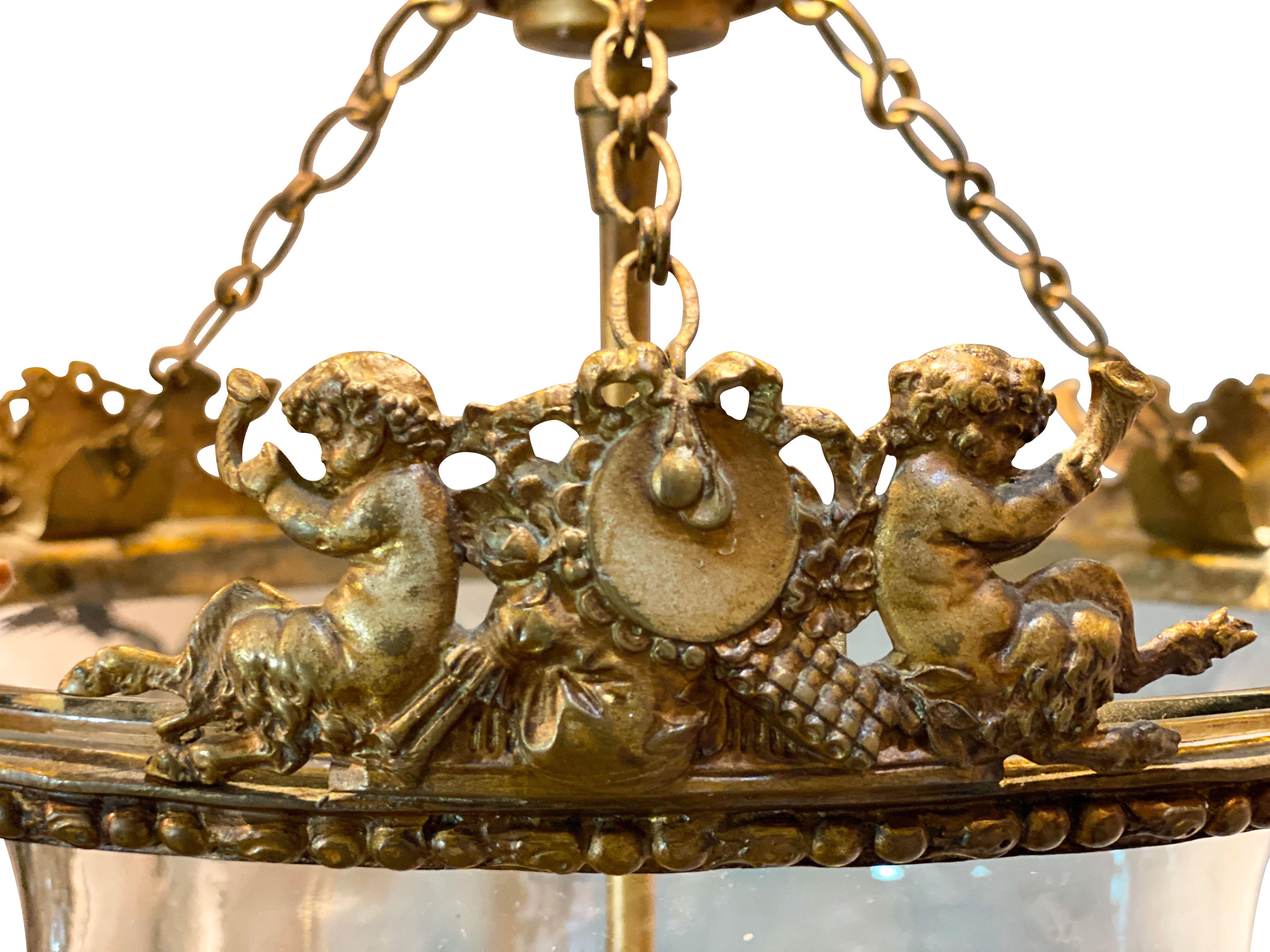 Louis Philippe Brass Bell Form Hall Lantern In Good Condition For Sale In Essex, MA