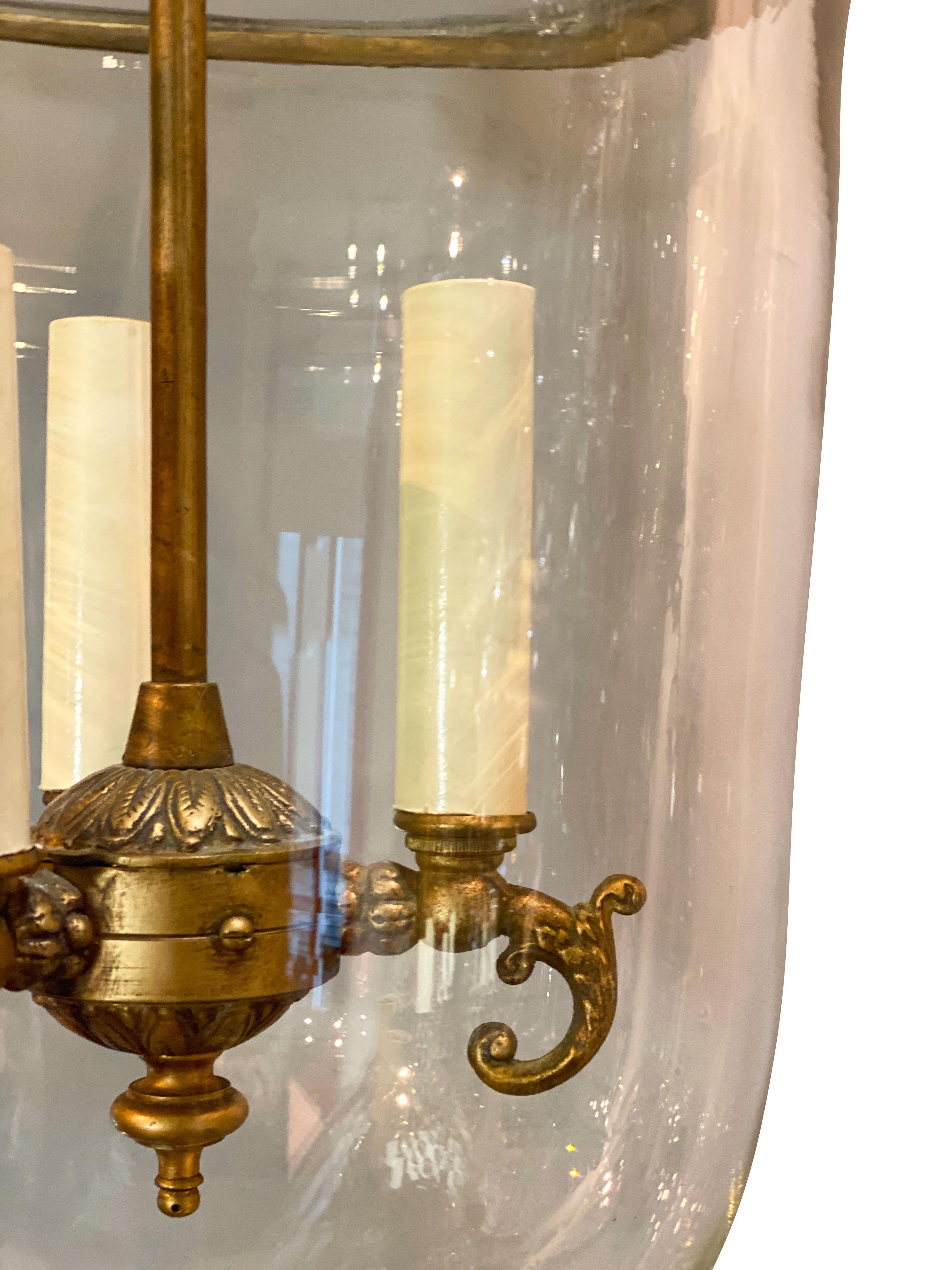 Glass Louis Philippe Brass Bell Form Hall Lantern For Sale