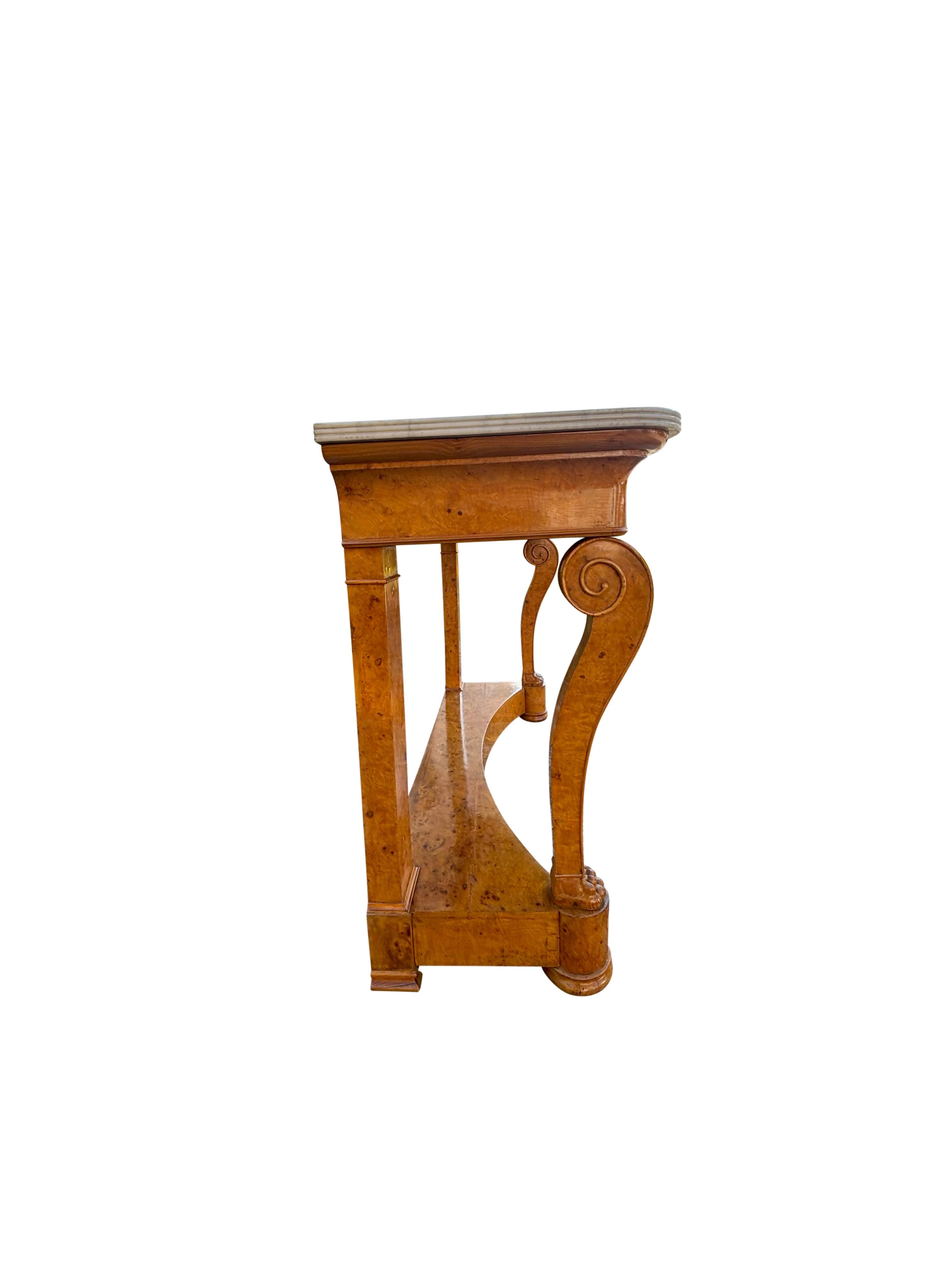 Carrara Marble Louis Philippe Burl Ash Console Desserte For Sale