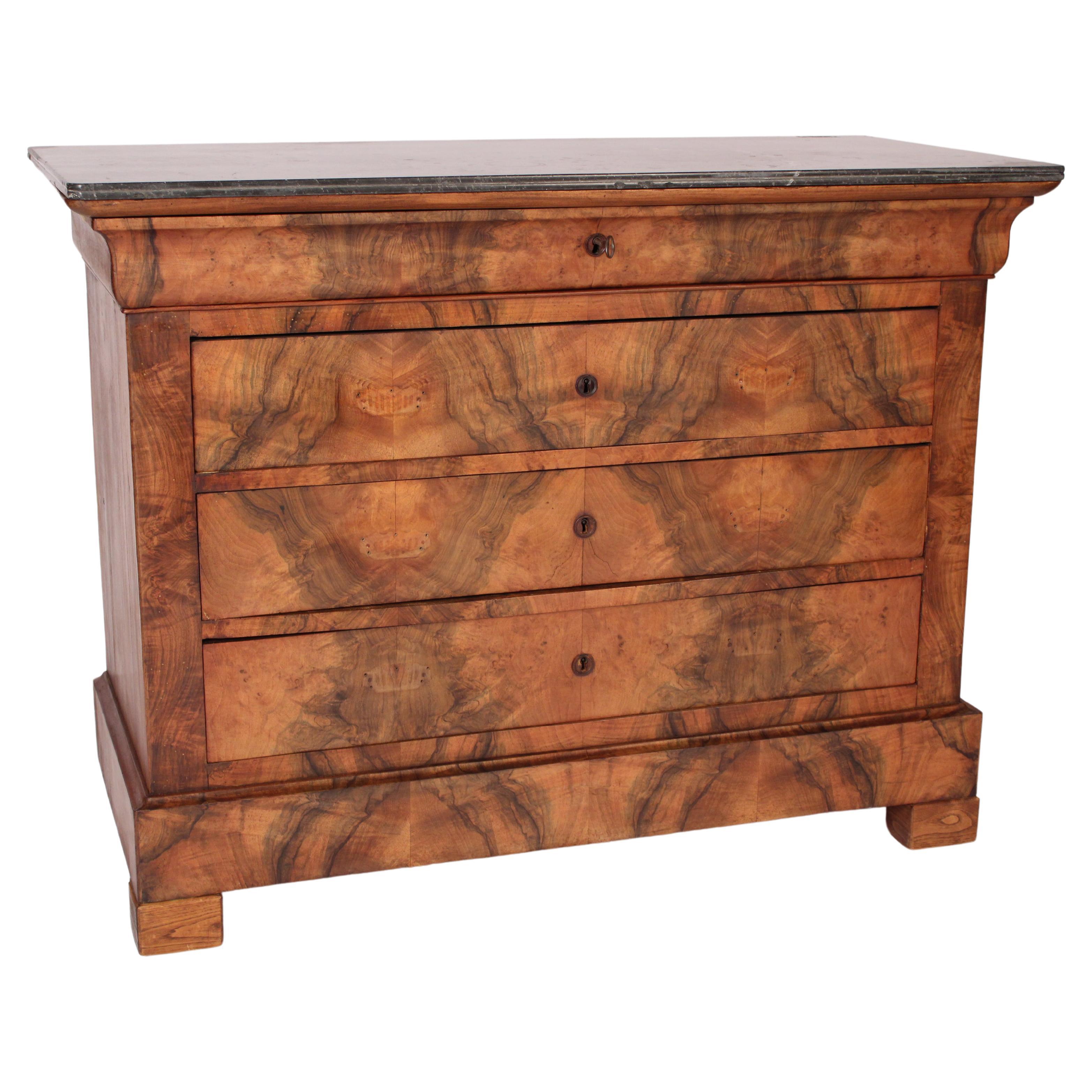 Louis Philippe Burl Walnut Chest of Drawers For Sale