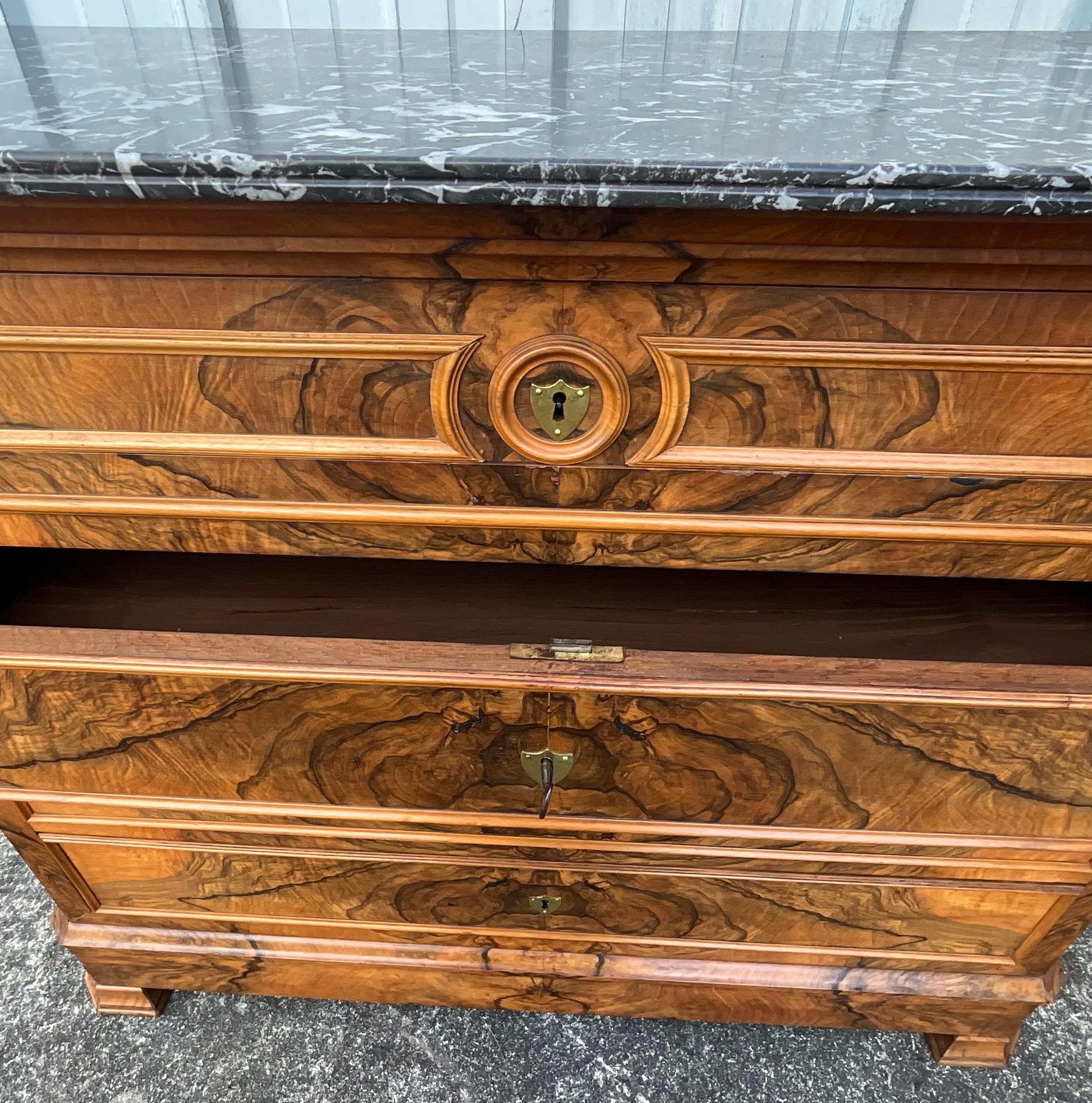 French Louis Philippe Burl Walnut Commode Late 19th For Sale