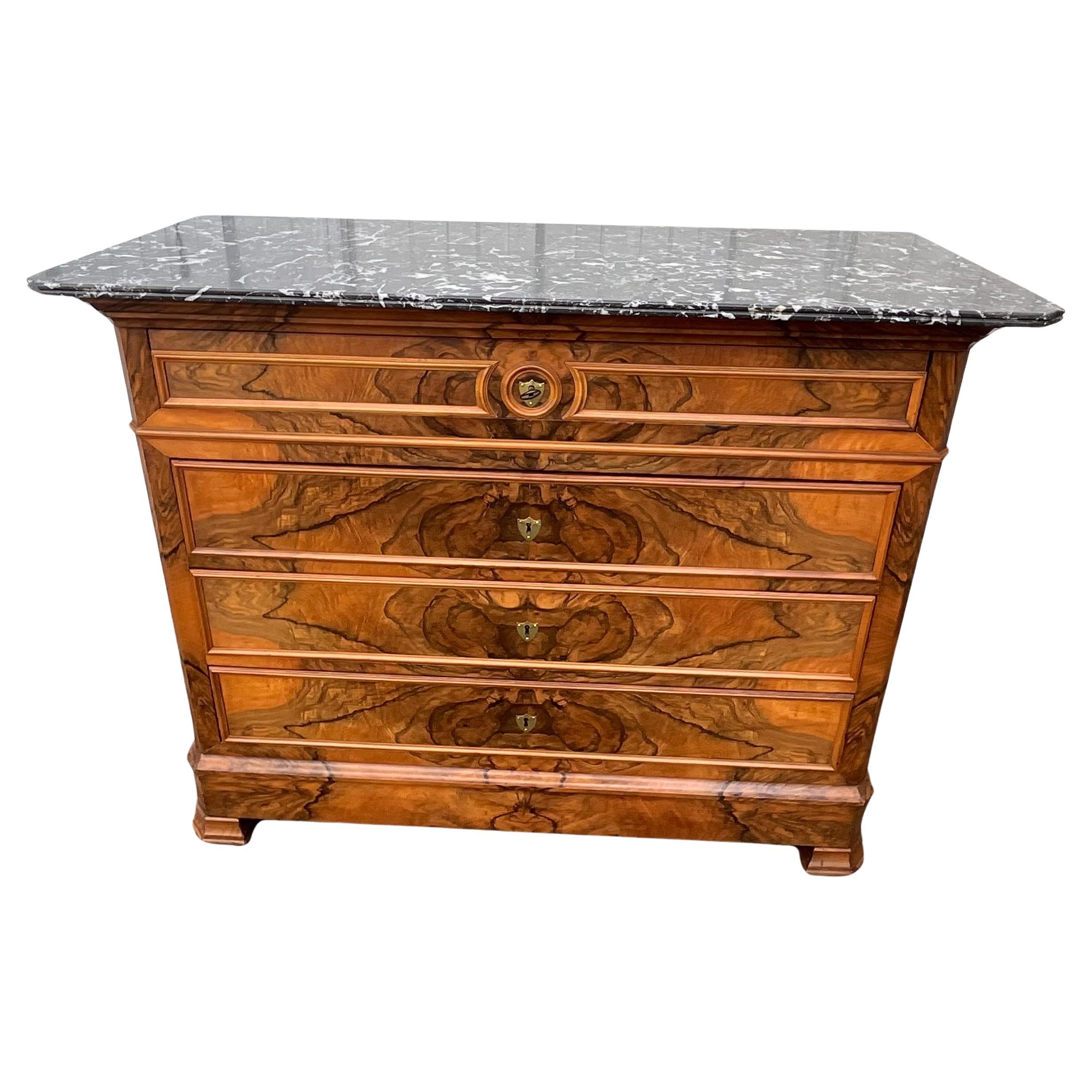 Louis Philippe Burl Walnut Commode Late 19th For Sale
