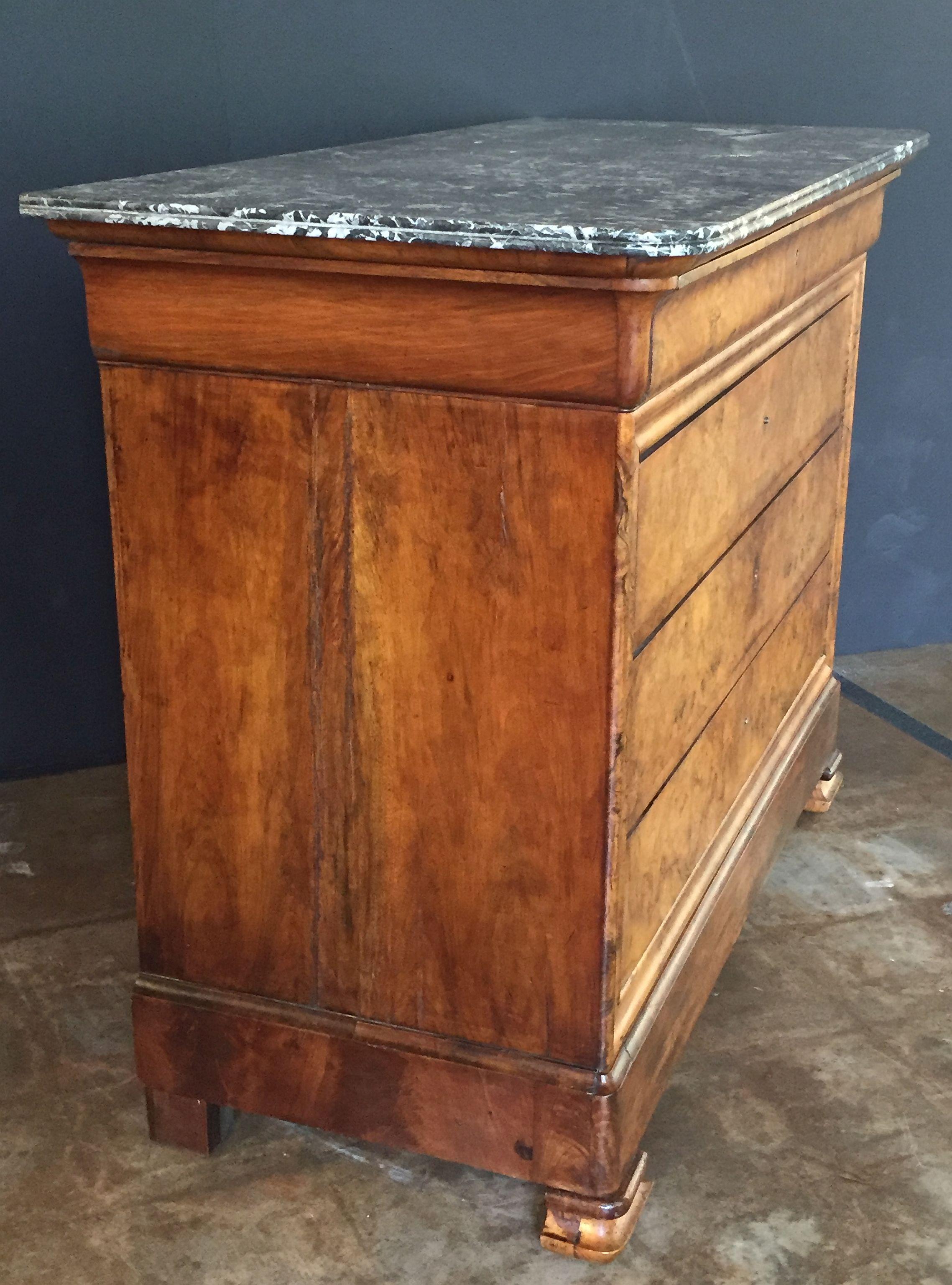Louis Philippe Burr Walnut Chest or Commode with Marble Top 4