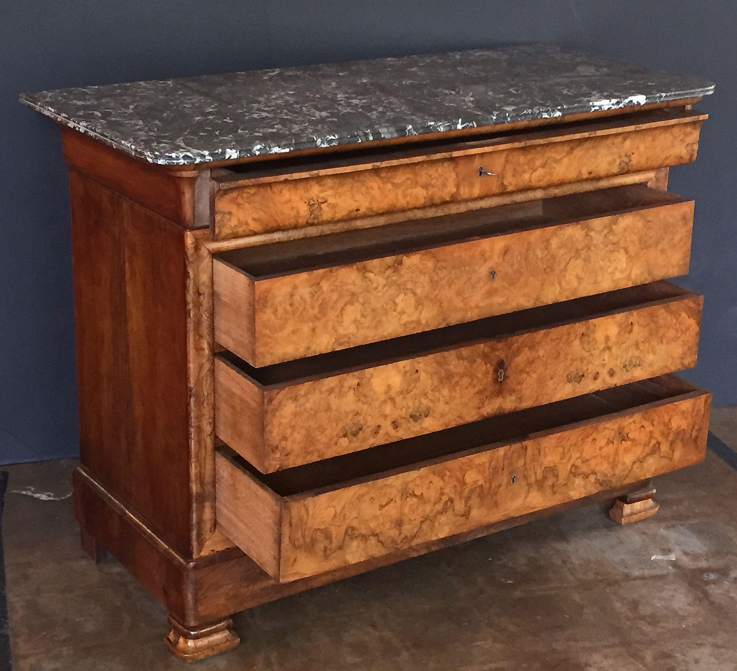 Louis Philippe Burr Walnut Chest or Commode with Marble Top 5