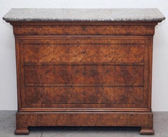 Louis Philippe Burr Walnut Chest or Commode with Marble Top