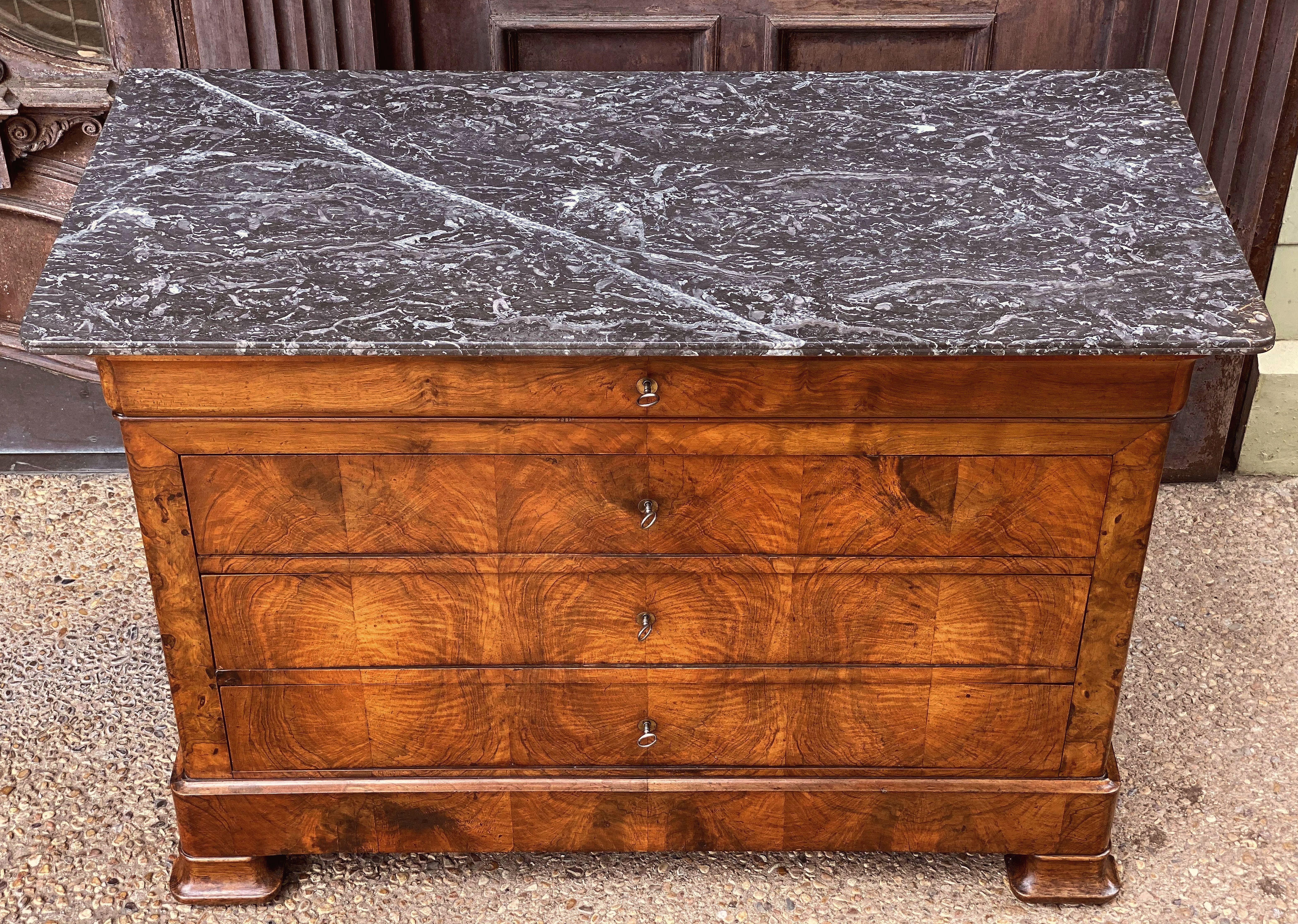 Louis Philippe Burr Walnut Chest or Commode with Marble Top 1