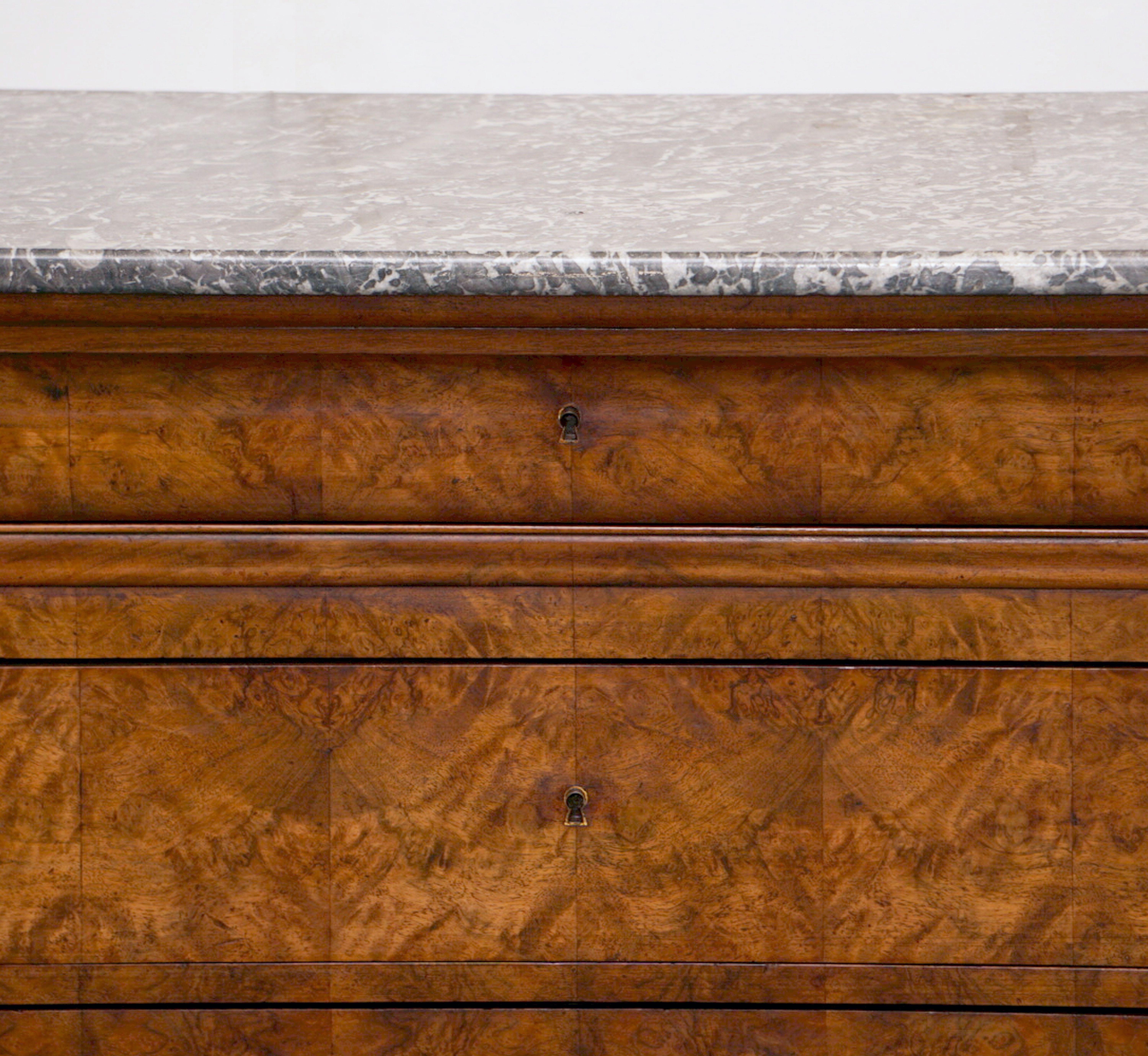 Louis Philippe Burr Walnut Chest or Commode with Marble Top 1