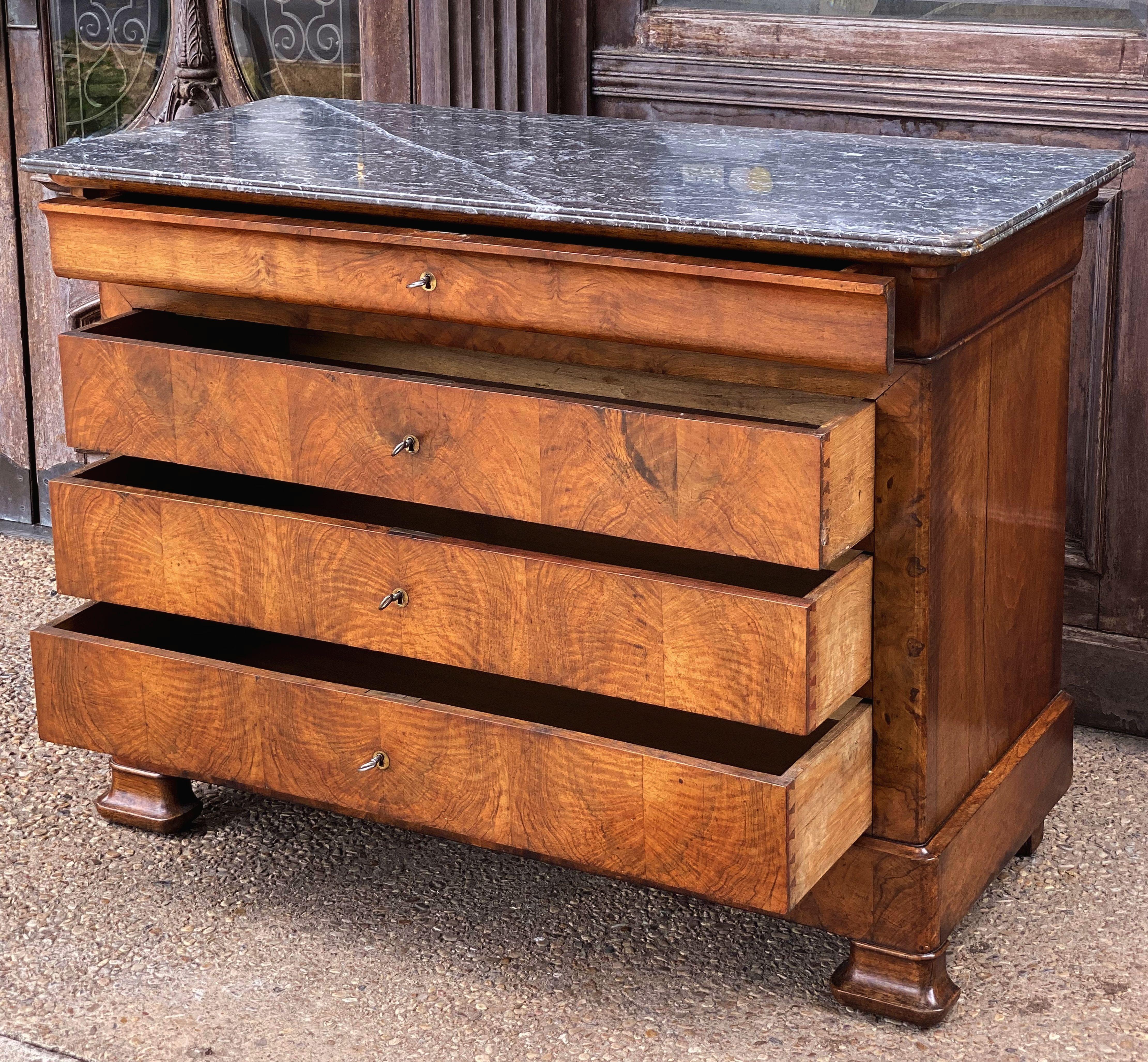 Louis Philippe Burr Walnut Chest or Commode with Marble Top 2