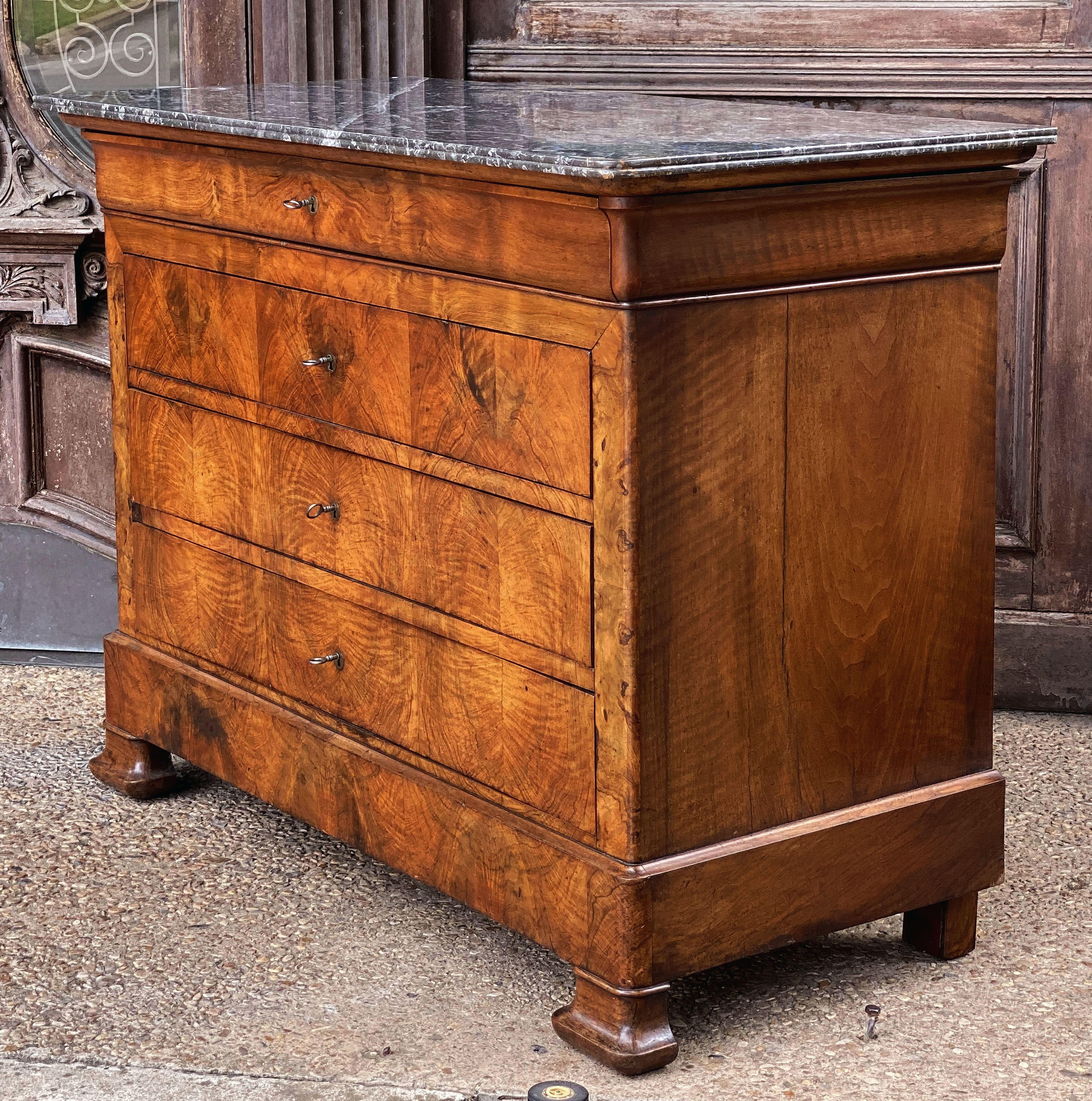 Louis Philippe Burr Walnut Chest or Commode with Marble Top 3