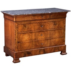 Antique Louis Philippe Burr Walnut Chest or Commode with Marble Top