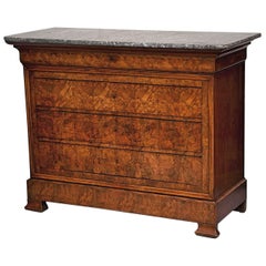 Louis Philippe Burr Walnut Chest or Commode with Marble Top