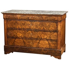 Louis Philippe Burr Walnut Chest or Commode with Marble Top