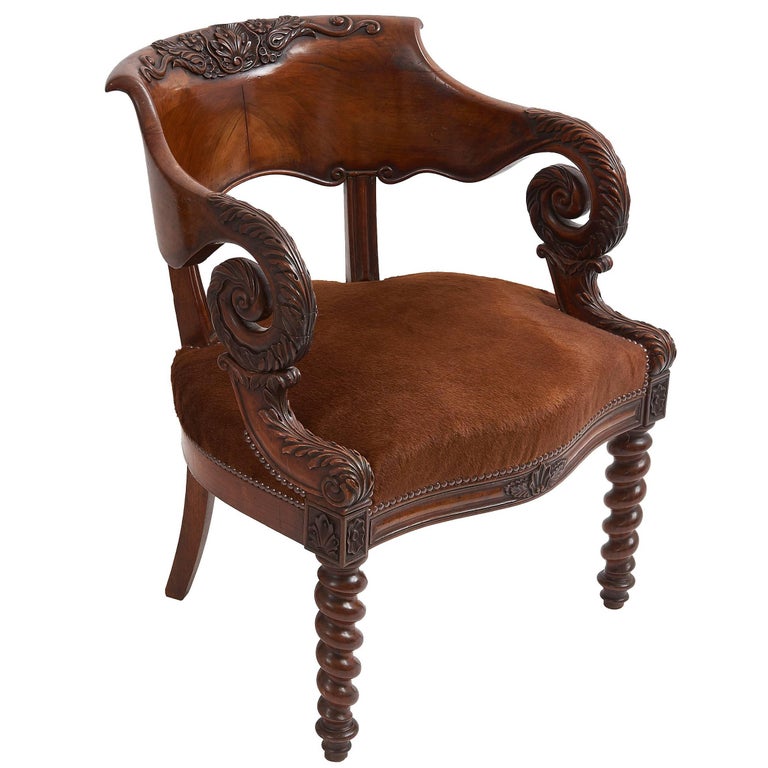 Louis Philippe Carved Walnut Desk Chair, French, circa 1845 For Sale at