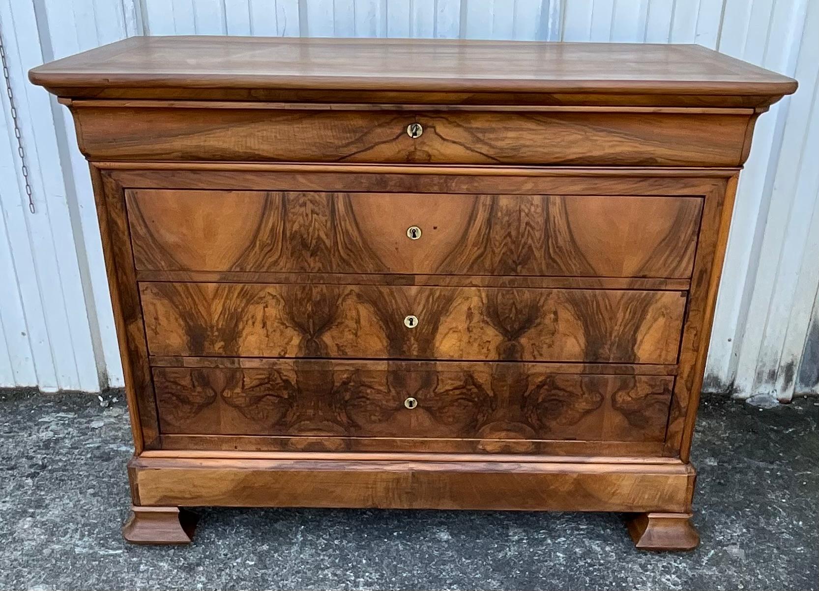 Questa superba cassettiera Louis Philippe, scoperta nella Valle della Loira nella casa di un viticoltore, riflette la discreta raffinatezza dell'art de vivre francese. Tramandato di generazione in generazione all'interno di una famiglia illustre, un