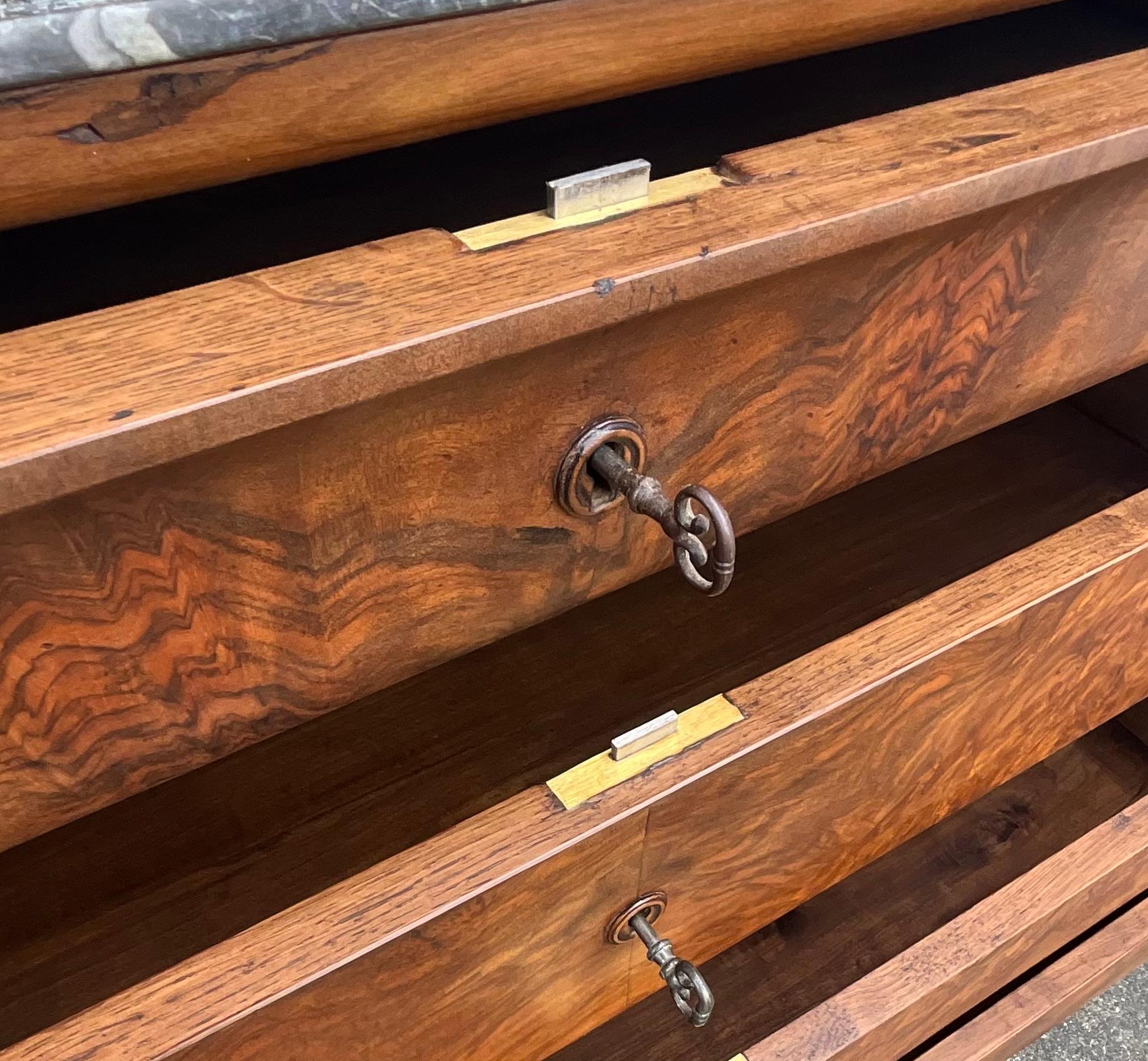 Commode Louis Philippe en ronce de noyer, marbre de Saint-anne, milieu du 19ème siècle en vente 7