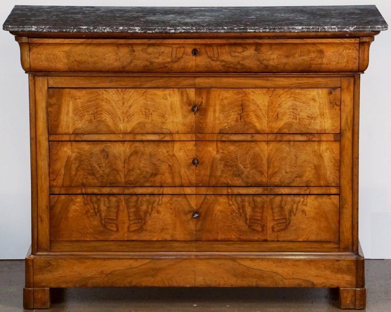 Louis Philippe Chest or Commode of Burr Walnut with Marble Top from France 8