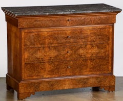 Louis Philippe Chest or Commode of Burr Walnut with Marble Top from France