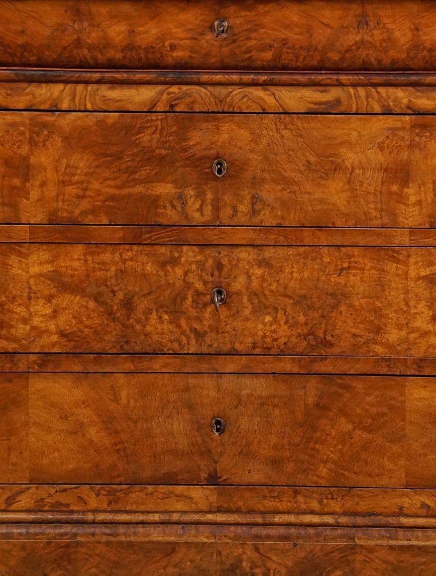 Louis Philippe Chest or Commode of Burr Walnut with Marble Top from France In Good Condition In Austin, TX