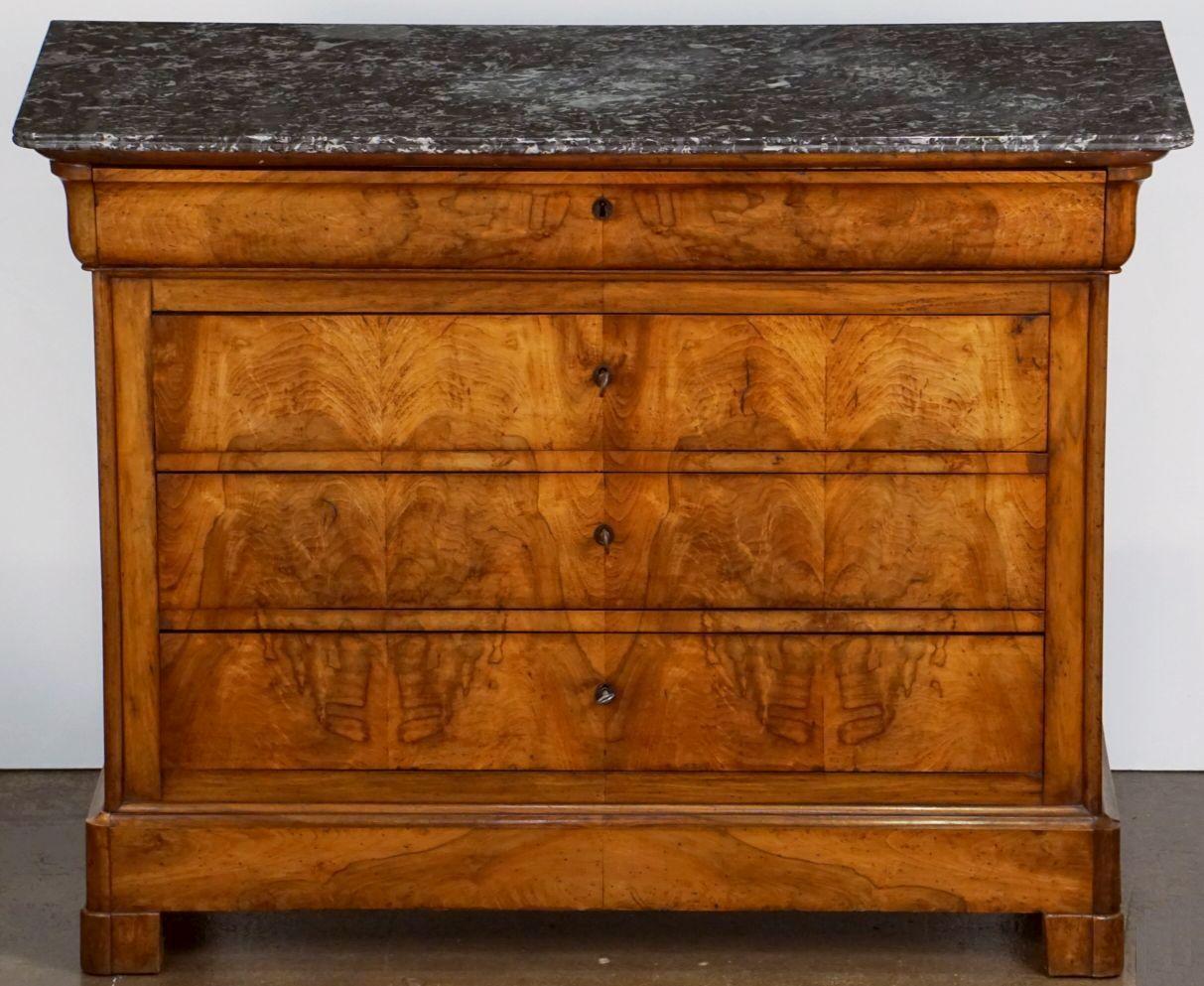 Louis Philippe Chest or Commode of Burr Walnut with Marble Top from France 1