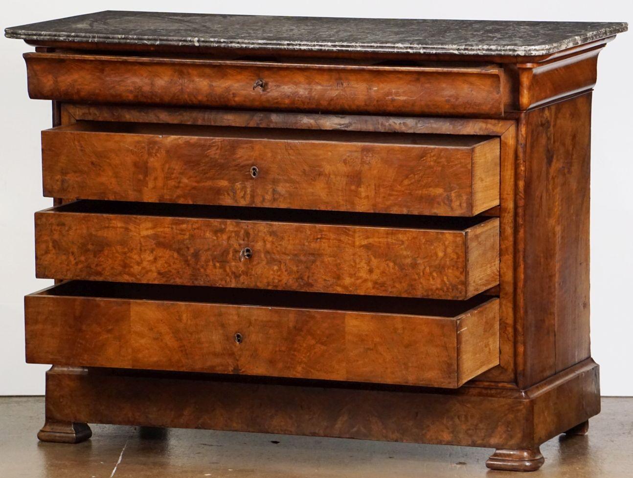 Louis Philippe Chest or Commode of Burr Walnut with Marble Top from France 3