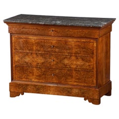 Louis Philippe Chest or Commode of Burr Walnut with Marble Top from France