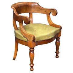 Louis Philippe Desk Armchair or Fauteuil de Bureau of Leather and Turned Walnut
