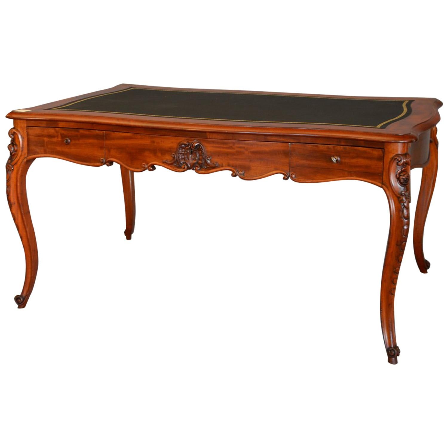 Louis Philippe Desk in Light Mahogany and French Leather from 1835 Restored