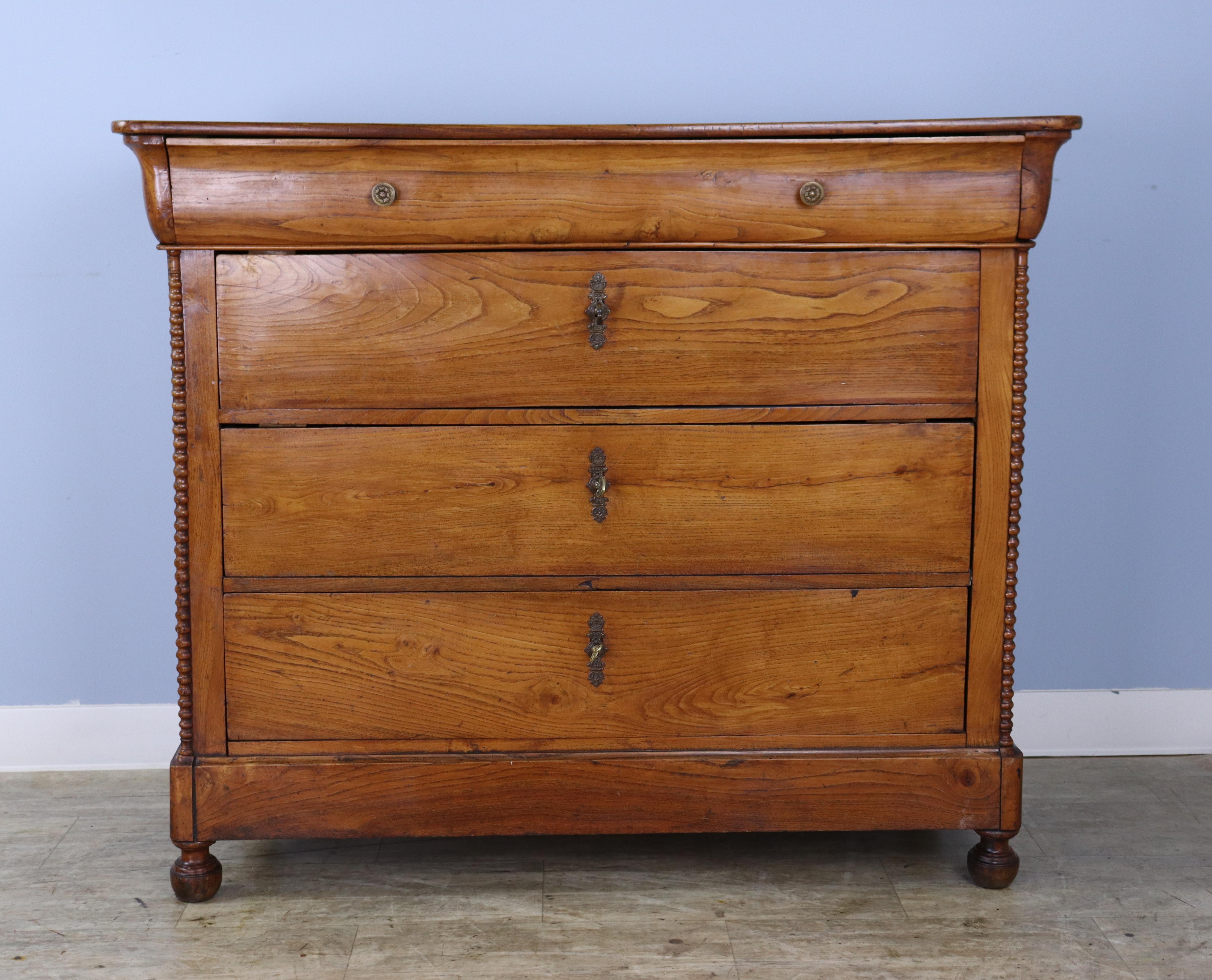 French Louis Philippe Elm Commode with Bobbin Turned Columns