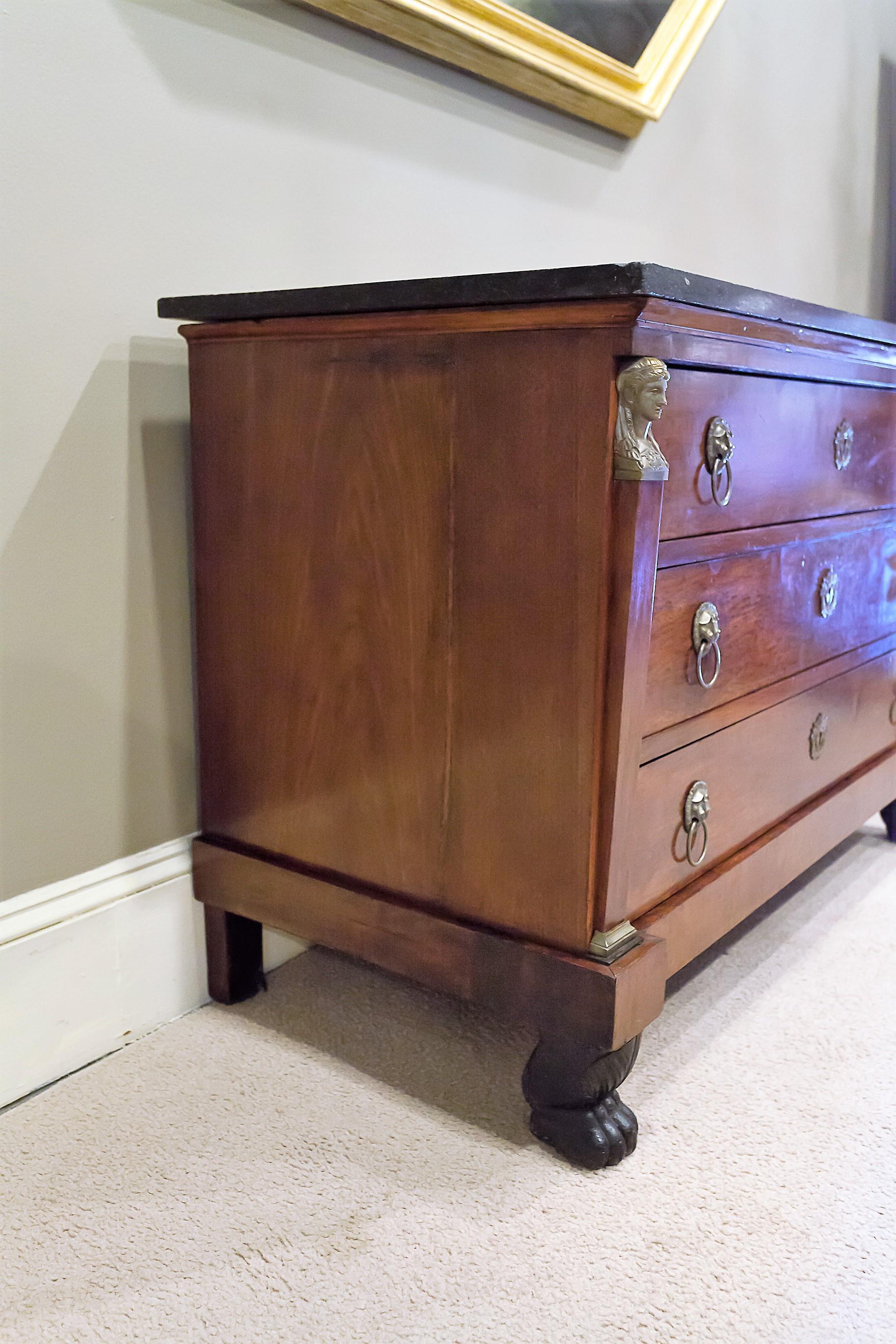 Louis Philippe Empire Style Stone Top Three-Drawer Commode, France, circa 1840 For Sale 1