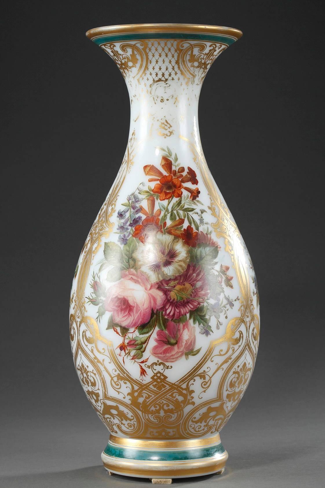 Louis Philippe Louis-Philippe Enameled Opaline Crystal Vase, 19th Century For Sale
