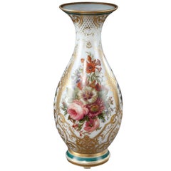 Antique Louis-Philippe Enameled Opaline Crystal Vase, 19th Century