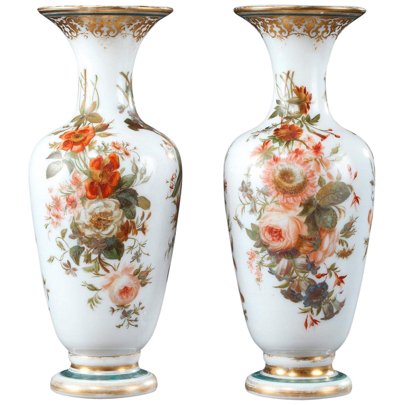 Louis-Philippe Enameled Opaline Vases For Sale