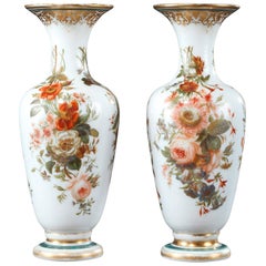 Antique Louis-Philippe Enameled Opaline Vases