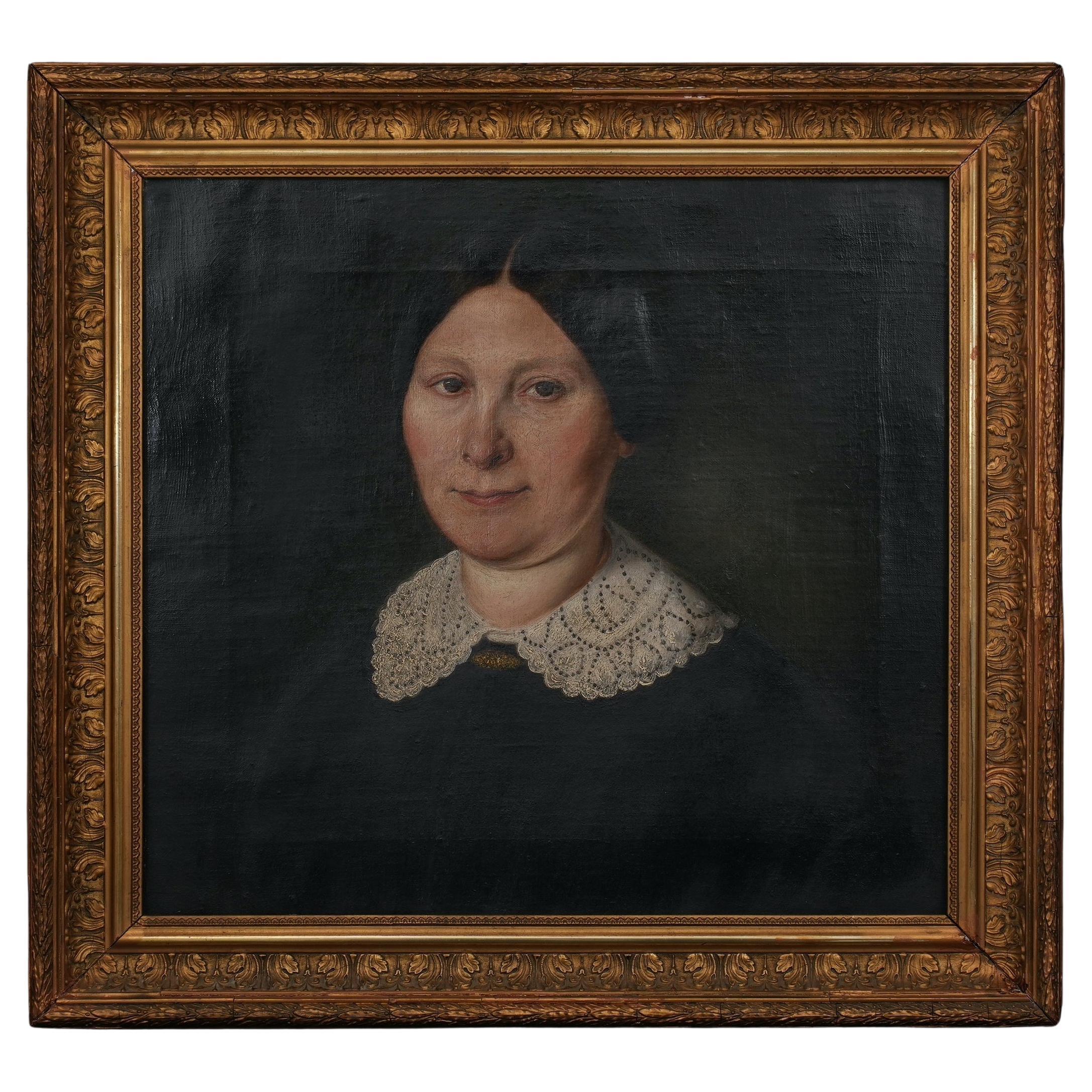 Louis Philippe-Era Oil on Canvas Portrait of a Woman For Sale