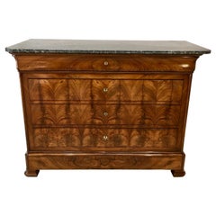 Louis Philippe Figured Walnut Commode with St. Anne Marble Top