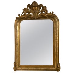 Antique Louis Philippe Fine Shell Crest Medium Giltwood Mirror, circa 1880, France