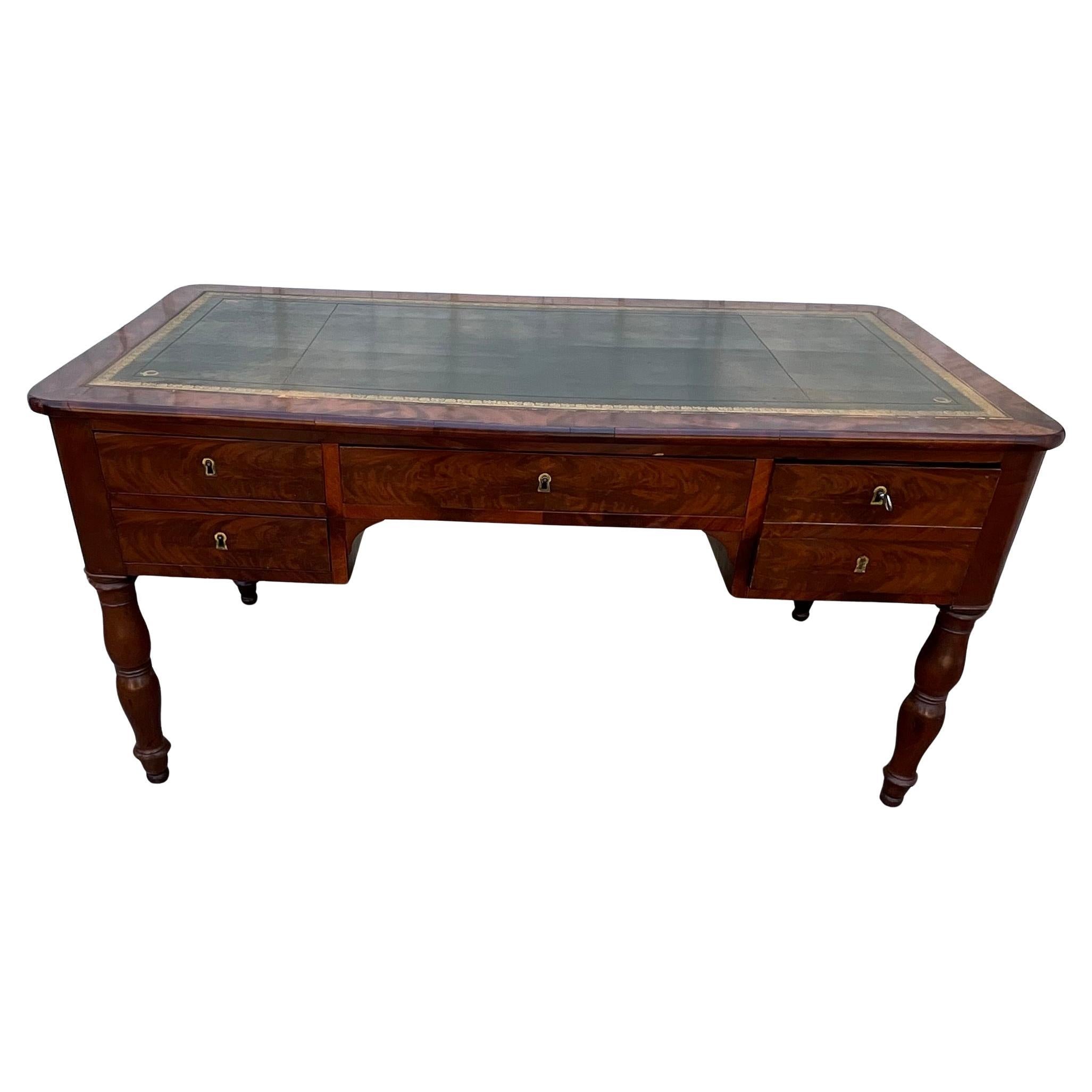 Louis-philippe Flat Desk In Flamed Mahogany, Mid-19th Century For Sale