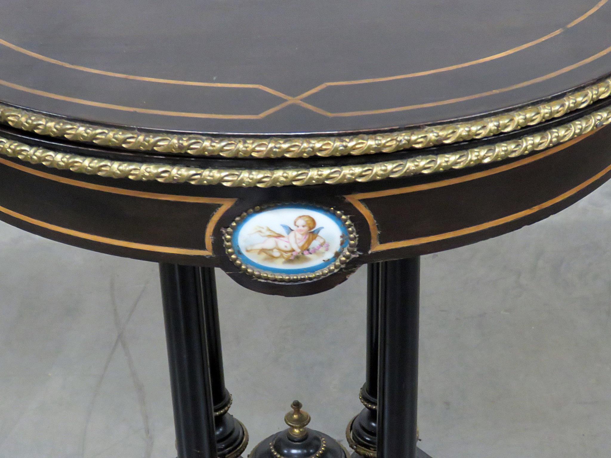 Ebonized Louis Philippe Flip Top Card Games Table With Sevres Plaque In Good Condition In Swedesboro, NJ