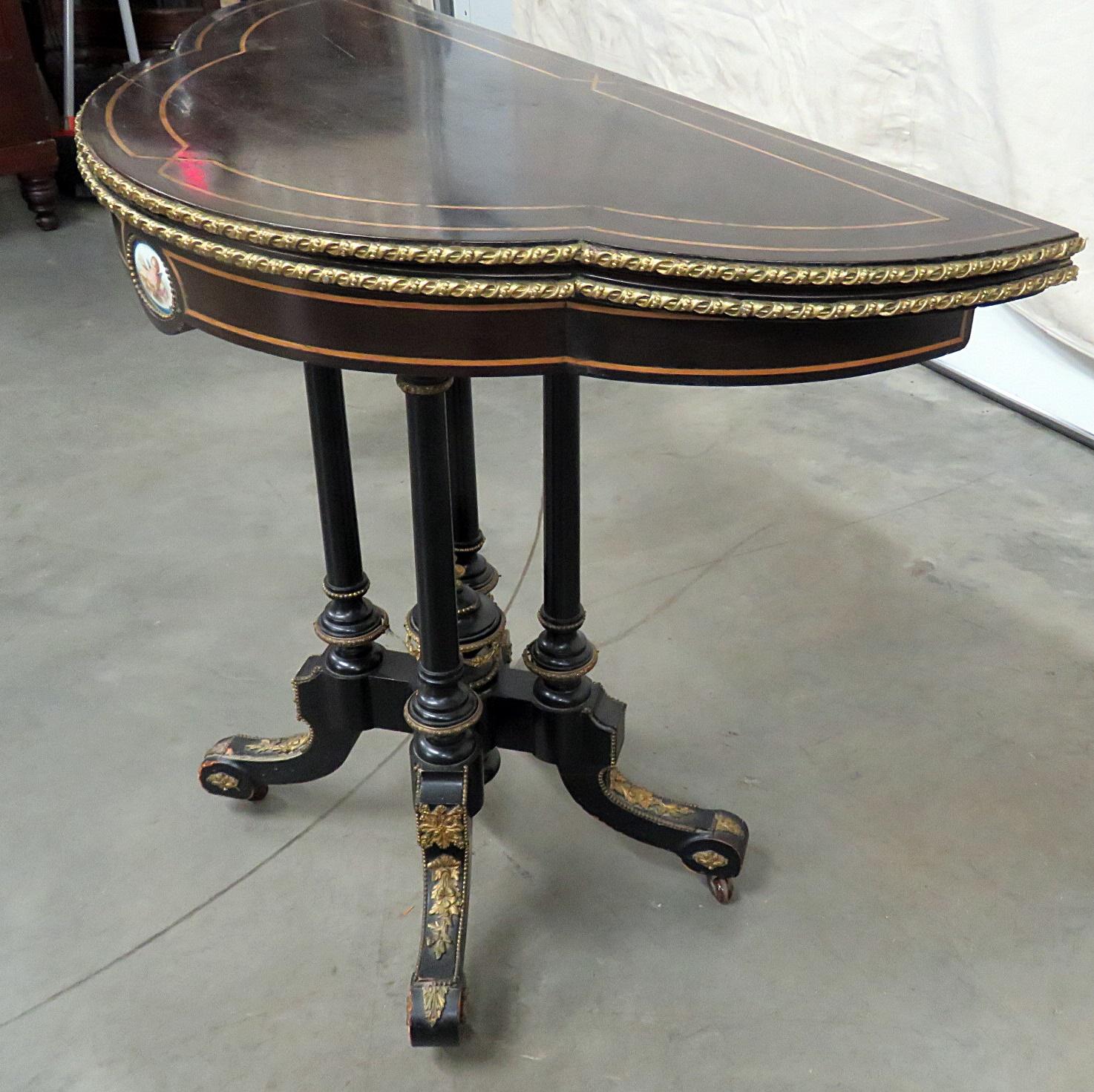19th Century Ebonized Louis Philippe Flip Top Card Games Table With Sevres Plaque