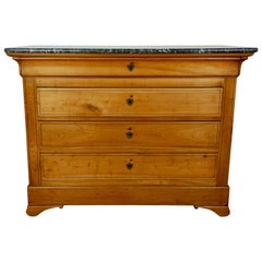 Antique Louis-Philippe Four Drawer Fruitwood Commode with Black and White Marble Top