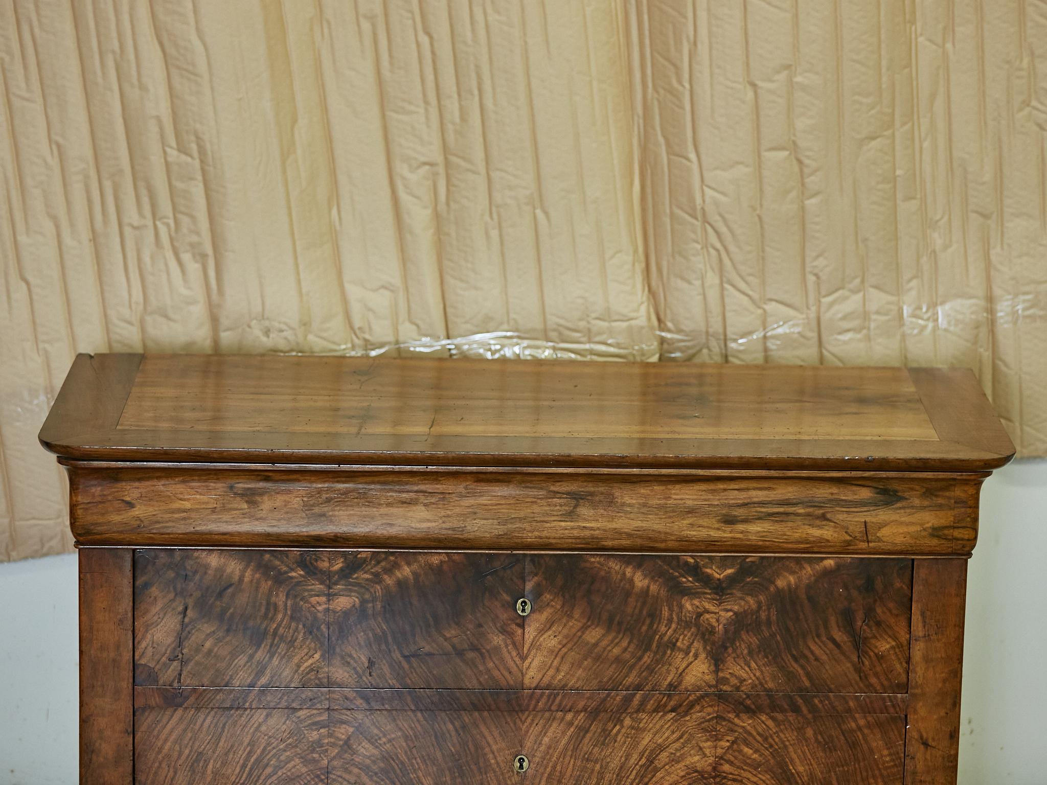 Louis-Philippe French 19th Century Bookmatched Walnut Chest with Four Drawers For Sale 3