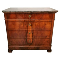 Louis Philippe French Chest of Drawers in Walnut-Feather and Marble Top