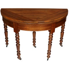 Louis Philippe French Fruitwood Expandable Demilune Table