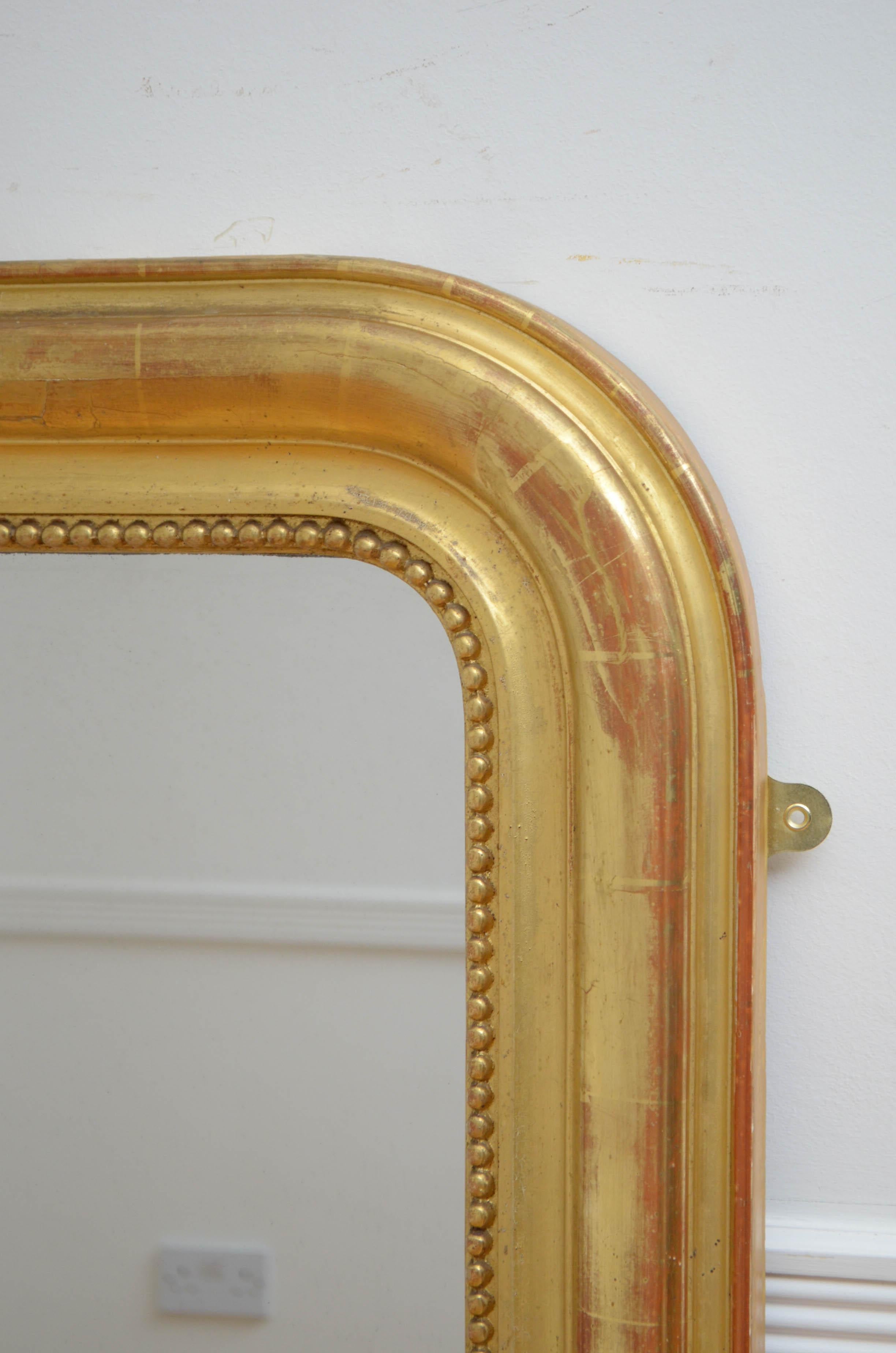 Miroir mural Louis Philippe en bois doré français H131 cm en vente 5