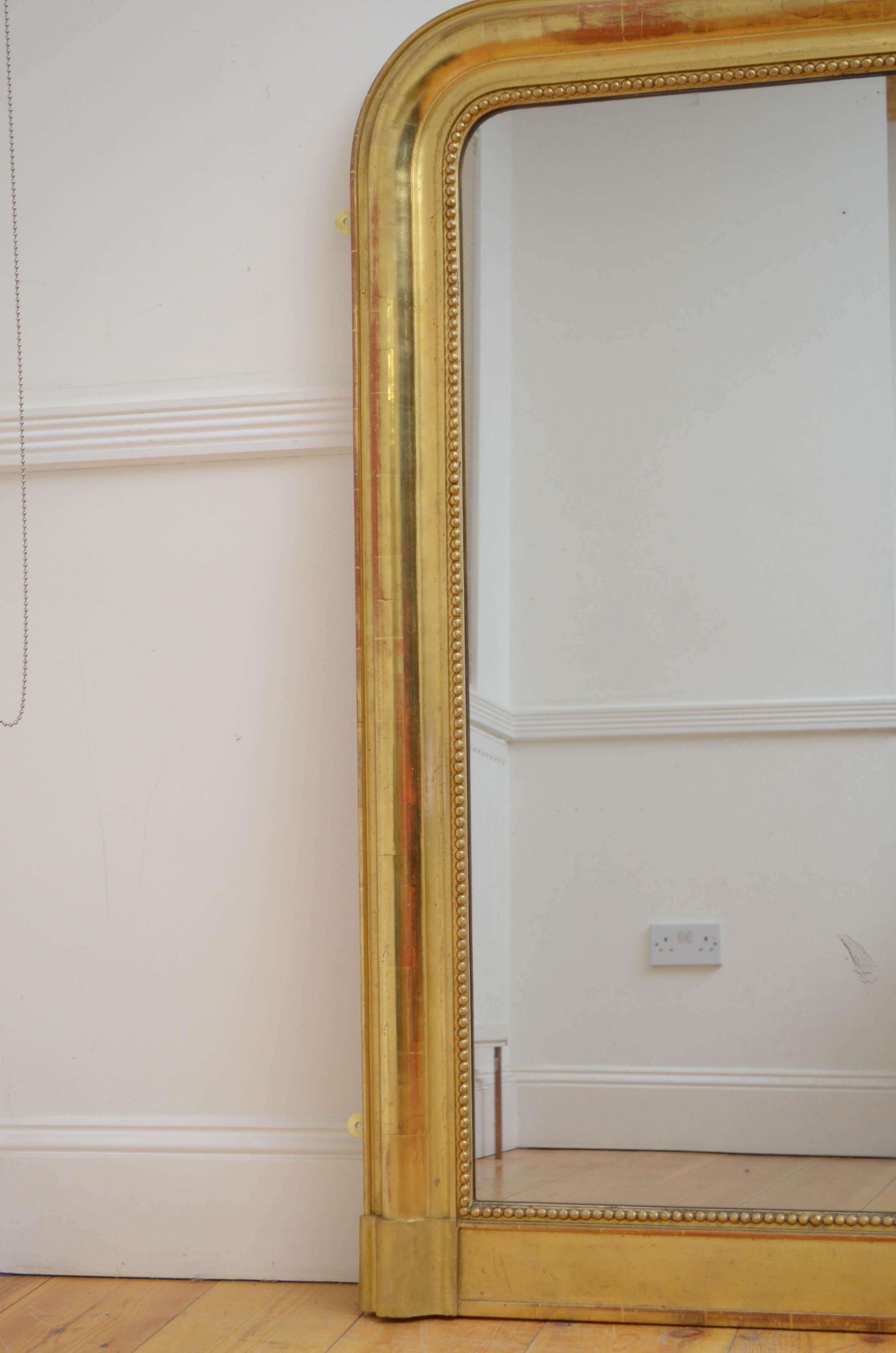 Feuille d'or Miroir mural Louis Philippe en bois doré français H131 cm en vente